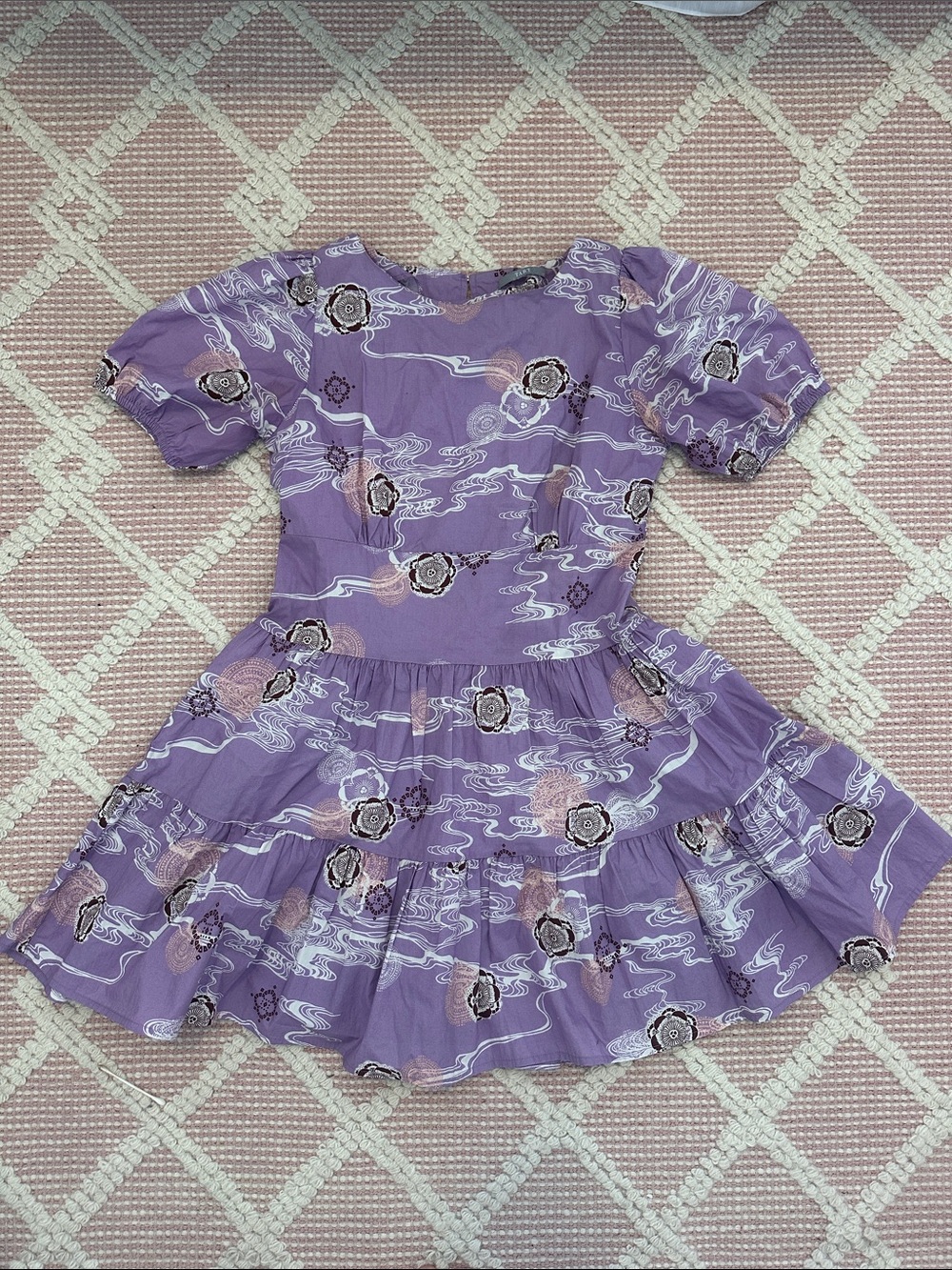Tart Lavender Floral Tiered Short Sleeve Dress